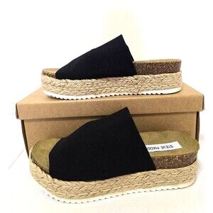 Steve Madden Alison Platform Sandal Size 7 Stretch Black/Tan Made in Italy